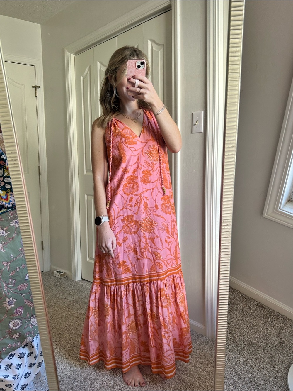 ANTONIO MELANI Pink and Orange Floral Maxi Dress